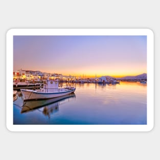 The sunset at the port of Naousa in Paros island, Greece Sticker